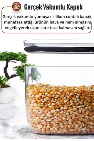 Jumbo Boy 2100 Ml Gerçek Vakumlu Silikon Kapaklı Kristal Erzak Bakliyat Saklama Kabı Seti Ba Antrasit