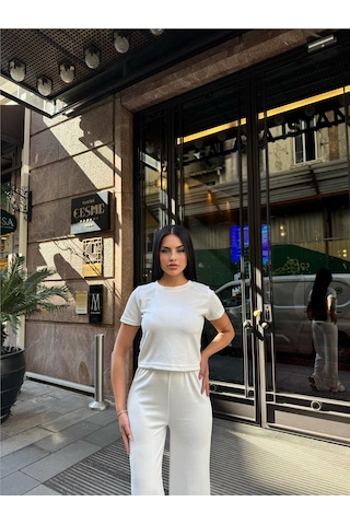 WeShaya Beyaz Palazzo Modal Polyester Keten Takım Beyaz