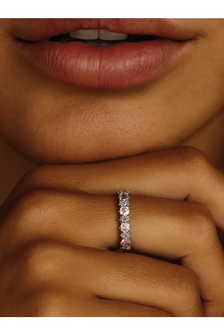 Lapshov 925 Ayar Gümüş Bantlı Pembe Zirkon Taşlı Yüzük 11221096 Pembe