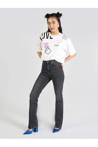 Colins 797 Cl1064452 Adel Flare Fit Dar Kesim Yüksek Bel İspanyol Paça Kadın Jean Siyah Mavi