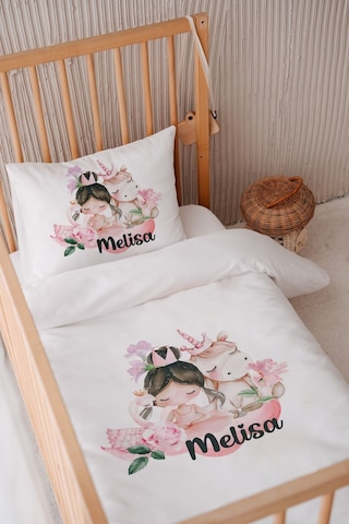 %100 Pamuk Saten Isme Özel Isimli 100x150 Bebek Yatak Nevresim Seti Prenses Unicorn Ve Kuğu