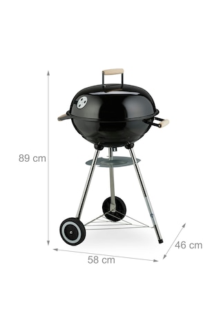 Yuvarlak Kömürlü Mangal Ahşap Kulplu Tekerlekli Mangal 44 Cm