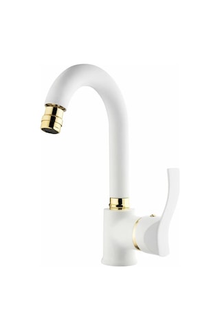 Gms Akdeniz Kuğu Lavabo Bataryası Beyaz - Altın Akd301
