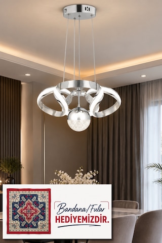 Çizgili Kasa Diana Power Led Avize Krom Modern Dekoratif Halka Tasarımlı Salon Ve Yemek Odası Aydınlatma 4155