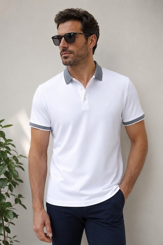 Efor Comfort Fit Rahat Kalıp %100 Pamuk Kıvrılmaz Yaka Beyaz Polo Yaka Tişört Ts 931