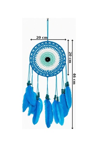 Nazar Motifli Düş Kapanı Rüya Kapanı Dream Catcher Mavi Tüylü Bohem Duvar Süsü Bohem El Yapımı Düş Kapanı 88315634