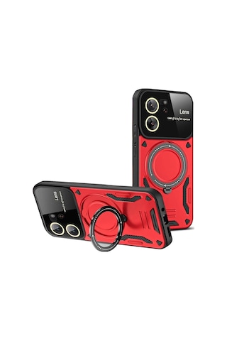 Xiaomi Mi 13t Pro Kılıf Joy Lens Standlı Kapak - Kırmızı Çr