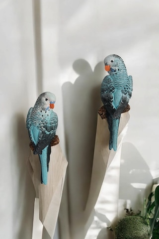 2 Adet Yeşil El Boyaması Muhabbet Kuşu Duvar Balkon Bahçe Süsü