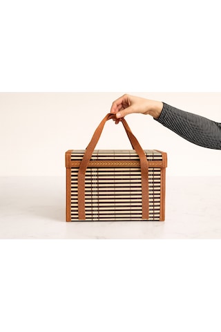 Bambu Desenli Kapaklı Saklama Kutusu Seti 30x20x19 Cm Karışık Renk