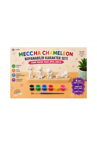 Meccha Chameleon Boyama Seti 4 Mini Karakter 1x6'lı Boya Seti 1 Fırça Eğitici Hobi Aktivite Oyuncağı