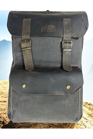 Vintage Kanvas Deri Su Geçirmez Unisex Laptop Bölmeli Okul Seyahat Kamp Sırt Çantası 31 Cm X 44 Cm Siyah
