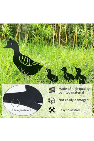 4'lü Sette Ördek Ailesi Bahçe Dekorasyonu Dış Mekan Bahçe Dekoru Metal Figürler Siluet Süsler