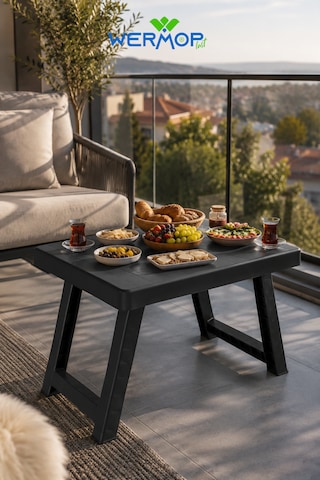 Katlanır Plastik Masa Katlanabilir Sehpa Kamp Piknik Balkon Masası Siyah