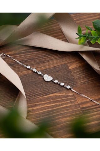 925 Ayar Rodyum Zirkon Taşlı Kalp Gümüş Bileklik Gümüş - Rodyum