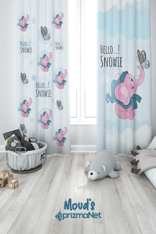 Pembe Fil Desenli Baskılı Çocuk Ve Bebek Odası Fon Perdesi 2 Kanat - Prd-24 Çok Renkli