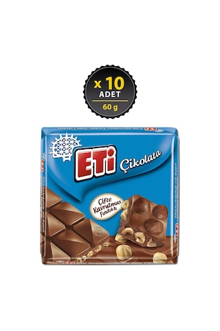 Eti Çifte Kavrulmuş Fındıklı Sütlü Kare Çikolata 10 x 60 G