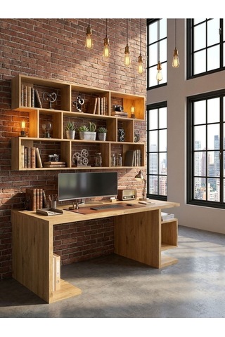 Karnaval Çalışma Masası M35005-6 Raflı Ders Çalışma Masası Bilgisayar Masası Çam 180x75cm Atlantik Çam
