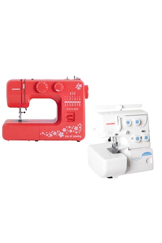 Janome E1015 Joy Of Sewing Dikiş Makinesi Kırmızı Ve 8002d Overlok Makinesi Paketi
