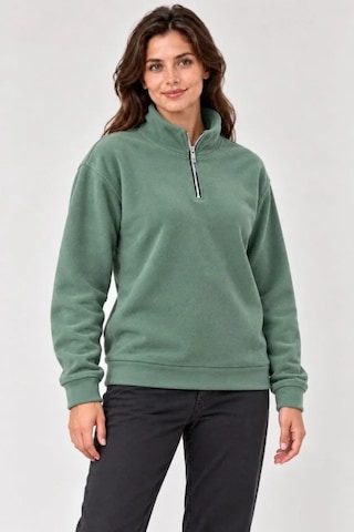 Suma Polar Dik Yaka Yarım Fermuarlı Uzun Kollu Regular Fit Kışlık Sweatshirt - Mint Yeşili