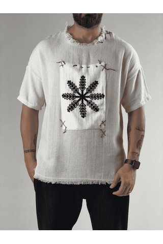 Cocopelli Tasarım Çiçek Desenli Erkek Beyaz T-shirt Coc3200 Cocopelli Tasarım Çiçek Desenli Erkek Beyaz T-shirt Coc3200
