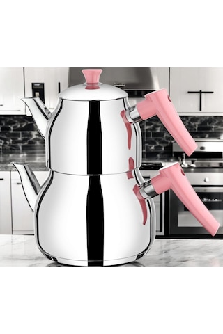 Viola Orta Boy Damla Paslanmaz Çelik Çaydanlık Pembe