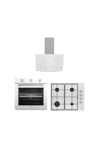 Arçelik AFC 240 B - ADE 605 HB - OMD D 611 EB Beyaz Cam Şık Ankastre Set