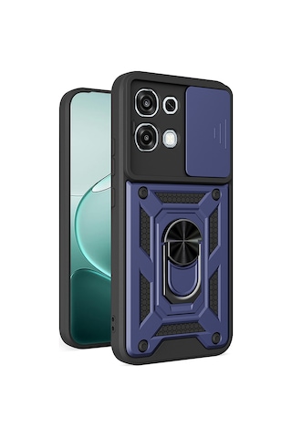 Oppo A6 Pro Kılıf Magnetik Standlı Kamera Korumalı Zore Sürgülü Vega Kapak Mavi