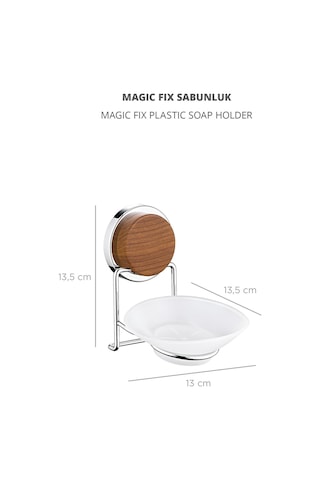 Okyanus Home Ahşap Desenli Magic Fix Krom Kuru Sabunluk