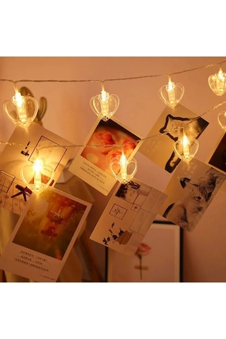 HEART PHOTO CLİP STRİNG LED LİGHT PİLLİ KALPLİ MANDAL LED IŞIK GÜN IŞIĞI LED IŞIK SEVGİLİLER GÜNÜNE ÖZEL Gün Işığı