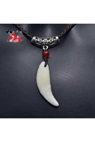 Doğal Tibet Beyaz Kurt Dişi Kolye Ayarlı Örgü Ipli Metal Charm Bo Bronz