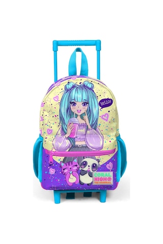 Minik Yuva Çekçekli Sırt Çantası Mor Pembe Anime Kız Desenli İki Bölmeli 24035