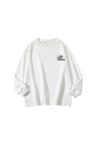 Adrift Slogan & Cartoon Graphic Drop Shoulder Sweatshirt Beyaz Beyaz