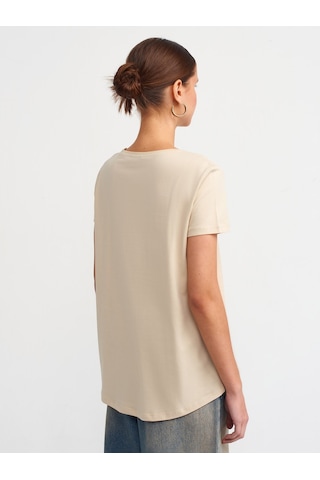 Dilvin Bisiklet Yaka Basic T-shirt 101a03471 Açık Bej