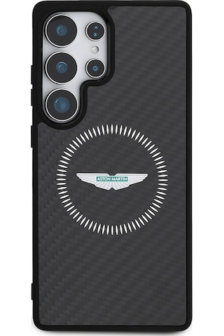 Galaxy S25 Ultra Kılıf Aston Martin Lisanslı Magsafe Uyumlu Radyal Halka Ve Karbon Fiber Kapak Siyah
