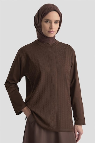 Armine Örgü Desenli Kazak 25kd7004 Kahverengi Kahverengi