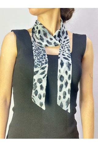 Gönülden Tasarım 140x5 Cm Füme Leopar Desenli Kadın Fular Boyun Bağı Renkli