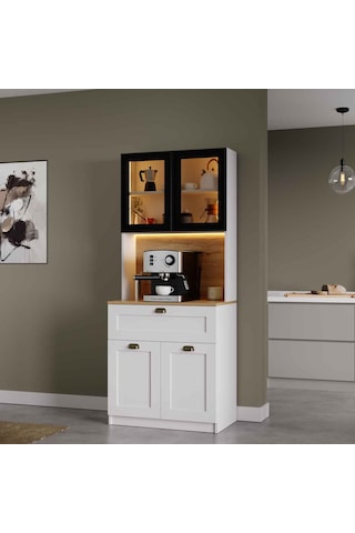 Midoser Nero Solo Kahve Köşesi Alüminyum Çerçeveli Cam Kapaklı Led Aydınlatmalı 190 X 80 Cm Beyaz