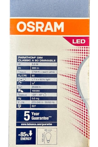 Osram Parathom 8.8w 60w 2700k Sarı Işık E27 Duylu Dim Edilebilir Led Ampul 2 Adet