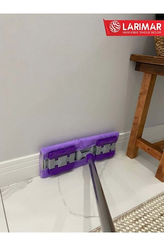 Larimar Kullan At Mop Uyumlu Islak Havlu + Yedek Bez Mor Renk Yer Mopu Mikrofiber Mandallı