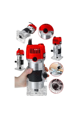 Steiner 3000 Watt 6 Kademe Devir Ayarlı Formika Traşlama Freze Makinesi 6 MM Pens Kırmızı