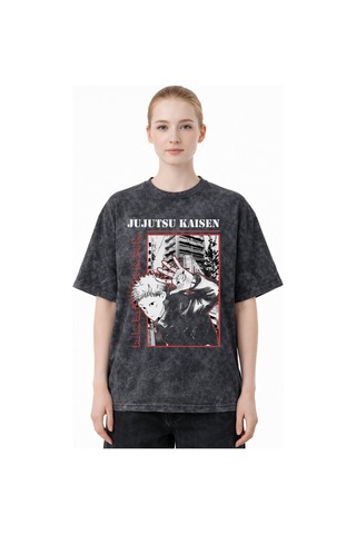 Tasarım Jujutsu Kaisen Itadori Yuji Anime Baskılı Unisex Oversize Siyah