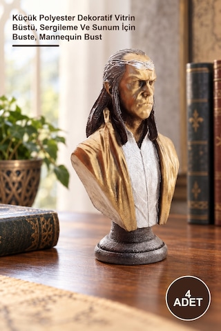 4 Adet Elrond Büst Küçük Polyester Dekoratif Vitrin Büstü, Sergileme Ve Sunum İçin Buste, Mannequin Bust Sarı