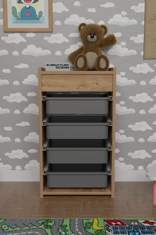 4 Sepetli Oyuncak Dolabı Çok Amaçlı Dolap Atlantik Çam - Gri Kahverengi