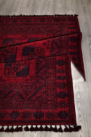 Kırmızı Renkli Afgan Tarzı Altı Kaymaz Yıkanabilir Şönil Kilim-56