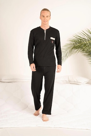 Estiva Gd Goldoremi 23403 Erkek Kışlık Yuvarlak Yaka Cepli Pamuklu Pijama Takımı Siyah