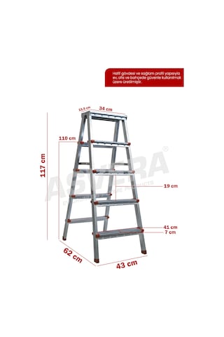 Asvera 5+5 Çift Çıkışlı A Tipi Katlanabilir Profil Merdiven - Çift Taraflı Galvanizli Merdiven