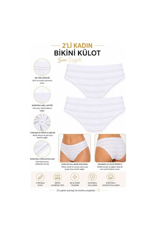 2Li Kadın Sim Çizgili Slip Yüksek Bel Ince Lastik Ekonomik