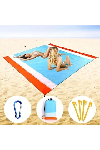 Kosona 2m X 1.4m Multifonksiyonel Çadır Yastığı - Su Geçirmez Plaj Battaniyesi, Piknik Matı, 4 Tırnaklı Taşınabilir Dış Mekan Altyapısı Turuncu-beyaz-mavi Turuncu - Mavi