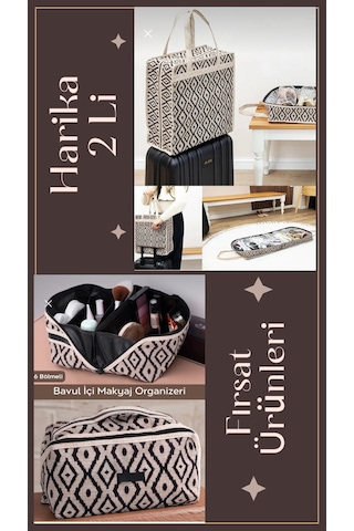 2'li Çok Amaçlı Çanta Ayakkabı Kıyafet Ve Makyaj Çantası Bej