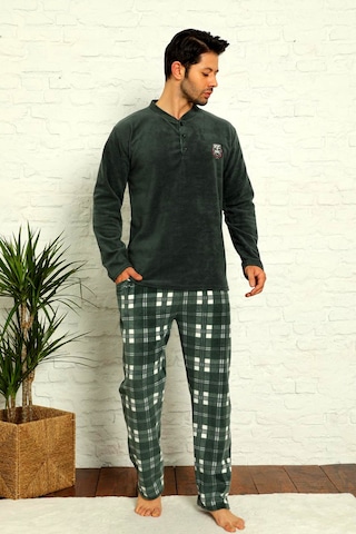 Nisanca Kışlık Sıcak Tutan Erkek Polar Pijama Takımı Yesil